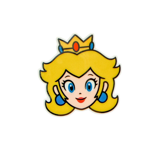 Princess inspired plastic add-on featuring a blonde crowned princess character compatible with interchangeable badge reel bases, retro gamer accessory