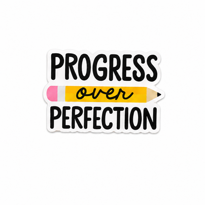 Progress Over Perfection plastic add-on with pencil design compatible with interchangeable badge reel bases for teachers and healthcare workers
