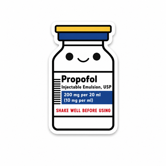 Cute Propofol plastic add-on with funny anesthesia and medical humor for CRNAs and healthcare workers. Compatible with interchangeable badge reel bases. Plastic add-on only.
