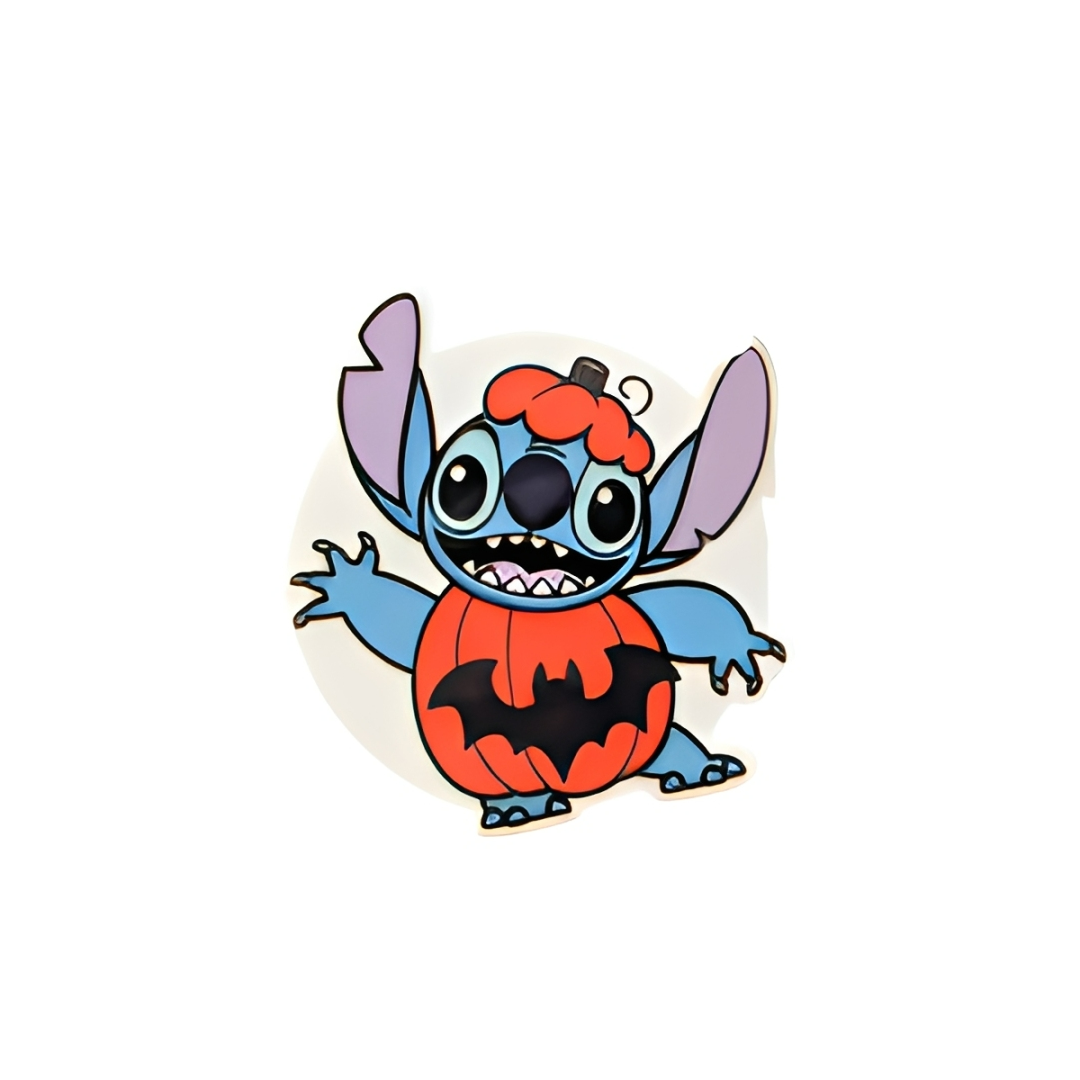 Pumpkin character Halloween plastic add-on with spooky cute bat design compatible with interchangeable badge reel bases