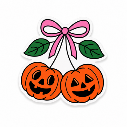Pink bow pumpkin plastic add-on with a cute Halloween fall aesthetic compatible with interchangeable badge reel bases