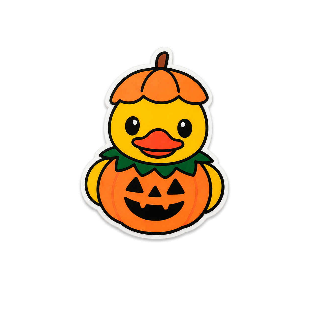 Cute pumpkin duck plastic add-on with whimsical Halloween aesthetic compatible with interchangeable badge reel bases