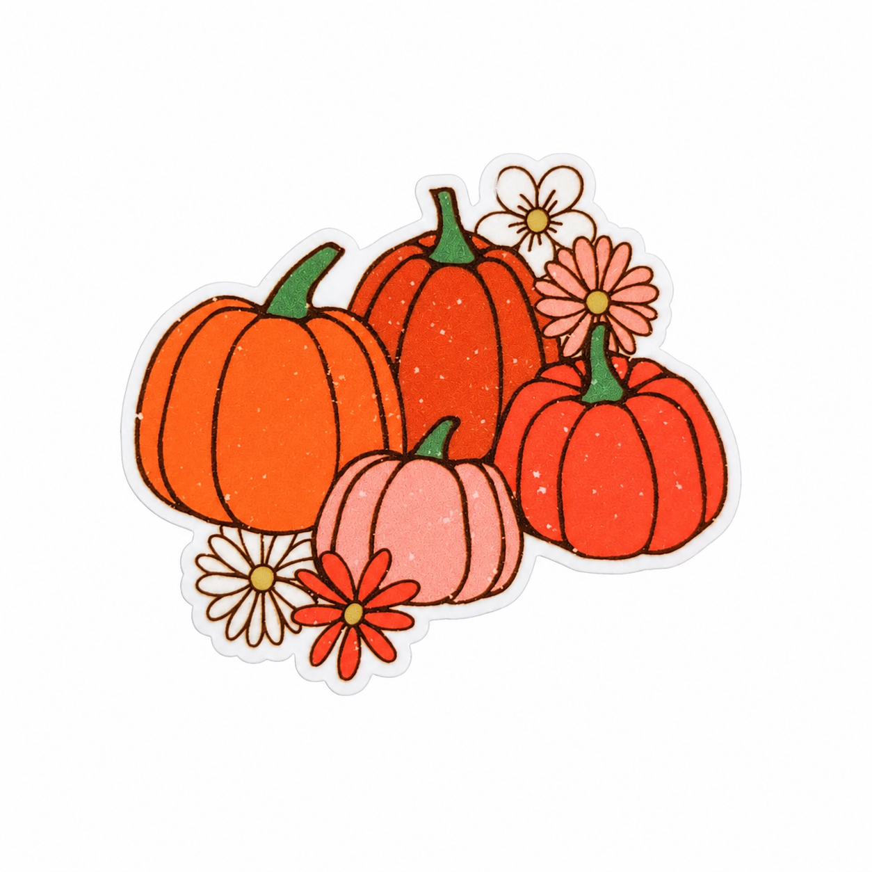 Pumpkin Floral plastic add-on with orange and pink pumpkins and daisy flowers, compatible with interchangeable badge reel bases for a fall autumn accessory.