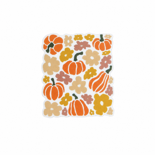 Pumpkin Floral plastic add-on featuring orange pumpkins and soft floral patterns, compatible with interchangeable badge reel bases, cute fall and Halloween accessory.