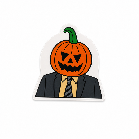 Pumpkin head plastic add-on featuring a funny spooky office-inspired design for compatible interchangeable badge reel bases, Halloween healthcare worker accessory