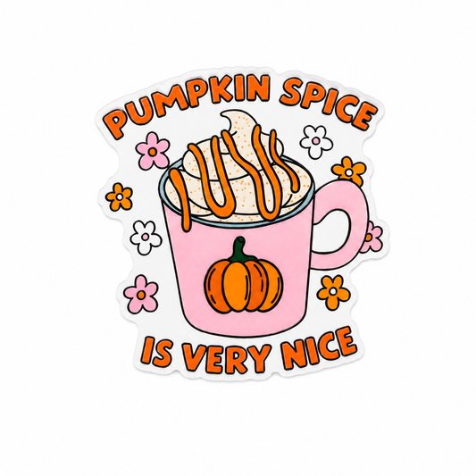 Pumpkin Spice Is Very Nice plastic add-on with cozy fall coffee aesthetic compatible with interchangeable badge reel bases