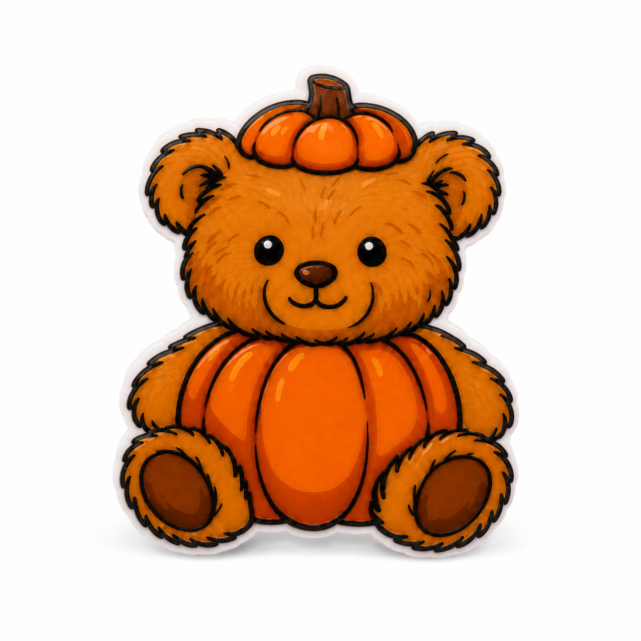 Pumpkin Teddy Bear plastic add-on with a cute teddy bear wearing pumpkin accents, compatible with interchangeable badge reel bases for fall-themed work badge accessories.