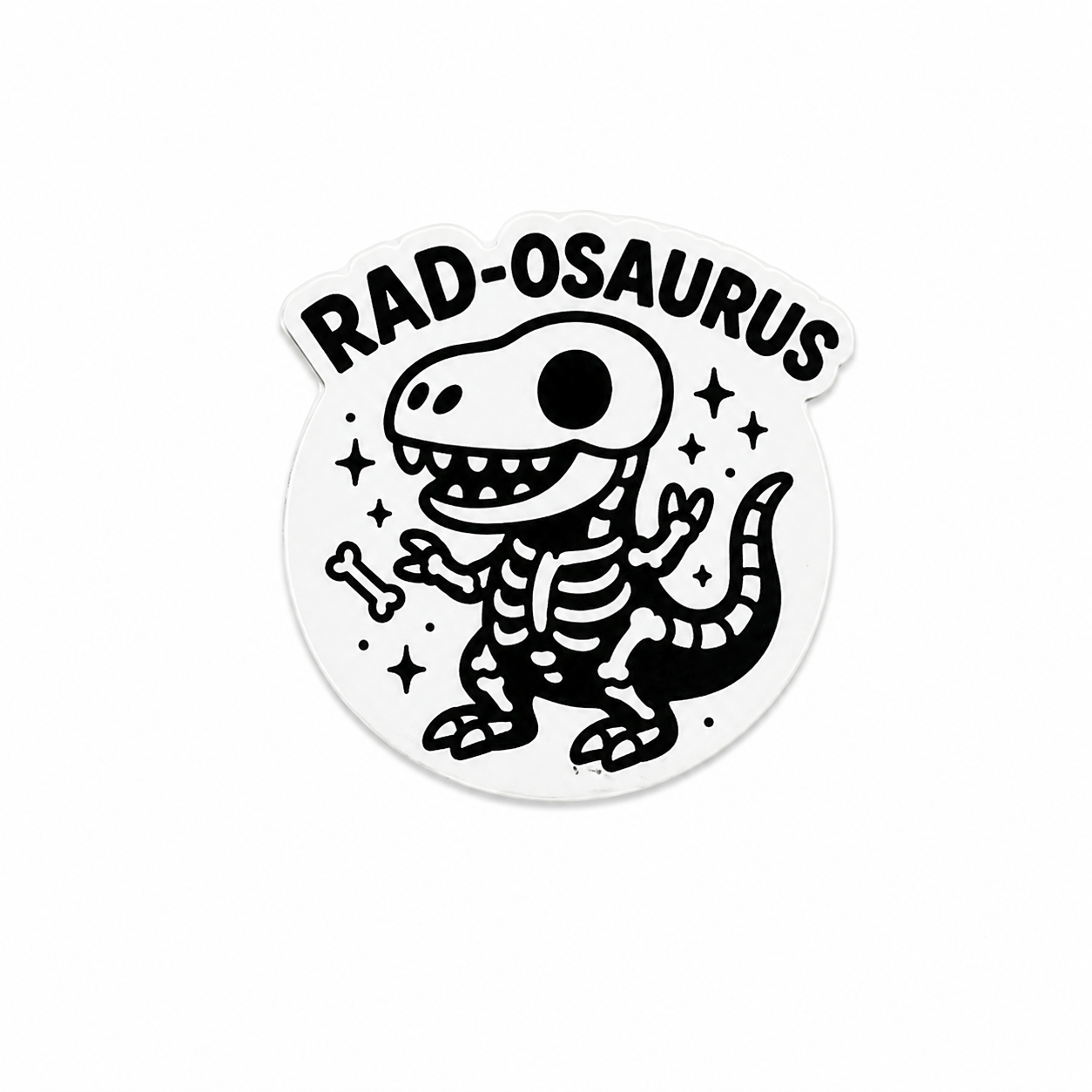 Rad-Osaurus plastic add-on featuring a skeleton dinosaur design for compatible interchangeable badge reel bases