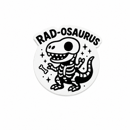 Rad-Osaurus plastic add-on featuring a skeleton dinosaur design for compatible interchangeable badge reel bases