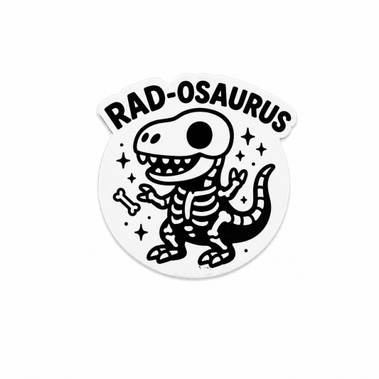 Rad-Osaurus plastic add-on featuring a skeleton dinosaur design for compatible interchangeable badge reel bases