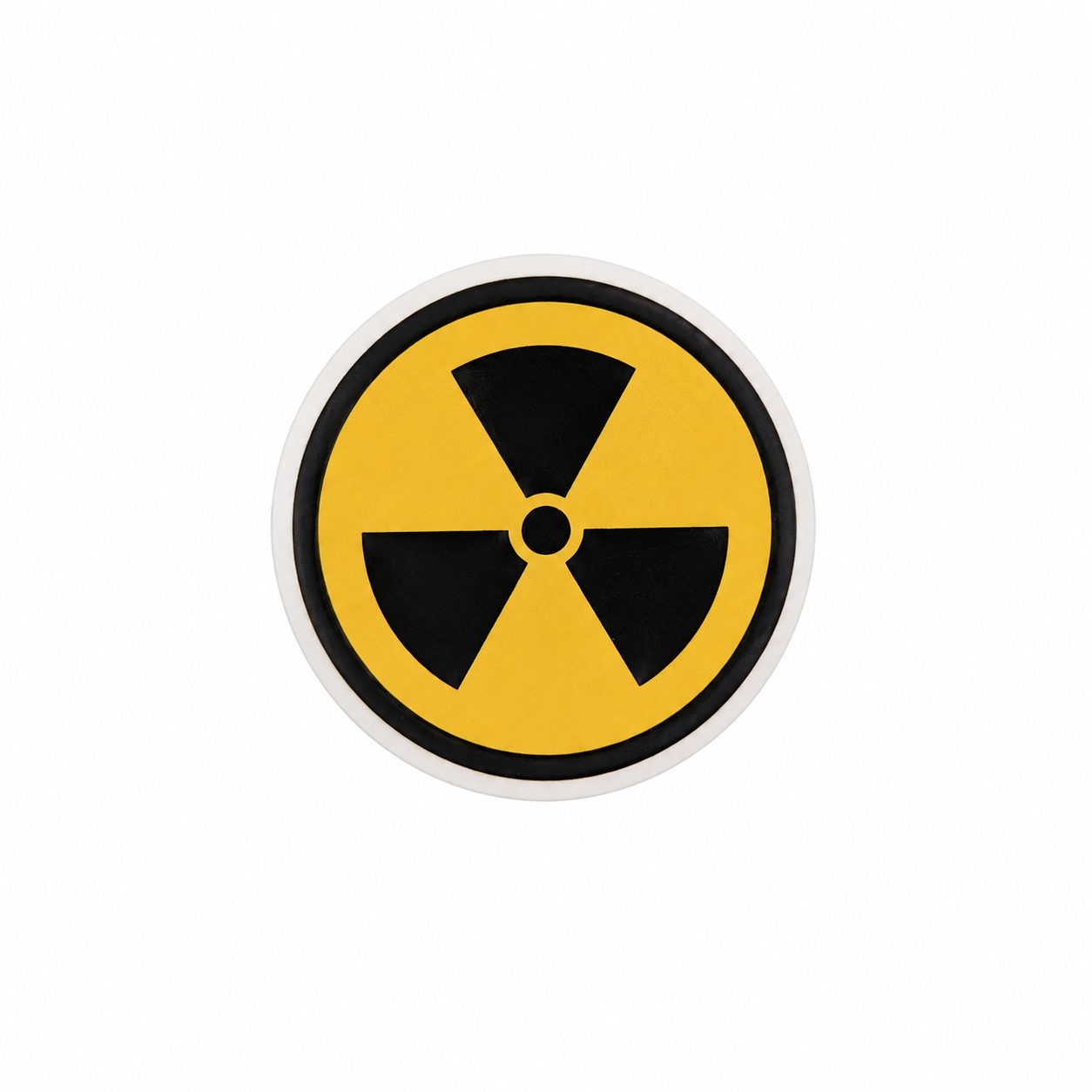 Radiation symbol plastic add-on featuring the classic black and yellow radiation warning sign, compatible with interchangeable badge reel bases.