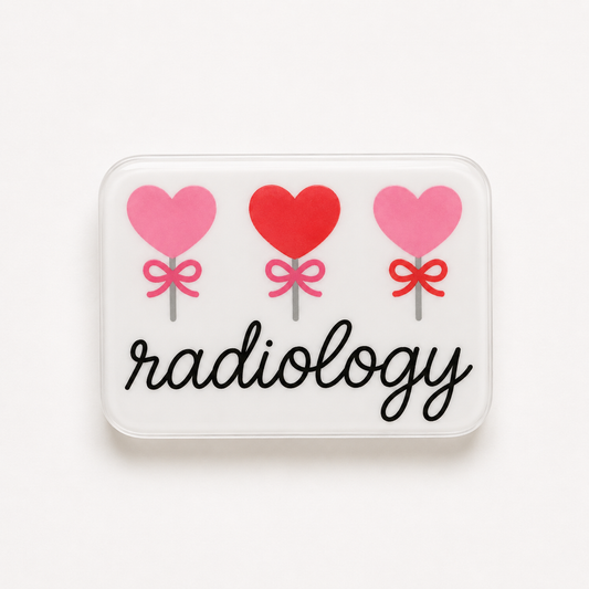 Radiology hearts plastic add-on for compatible interchangeable badge reel bases