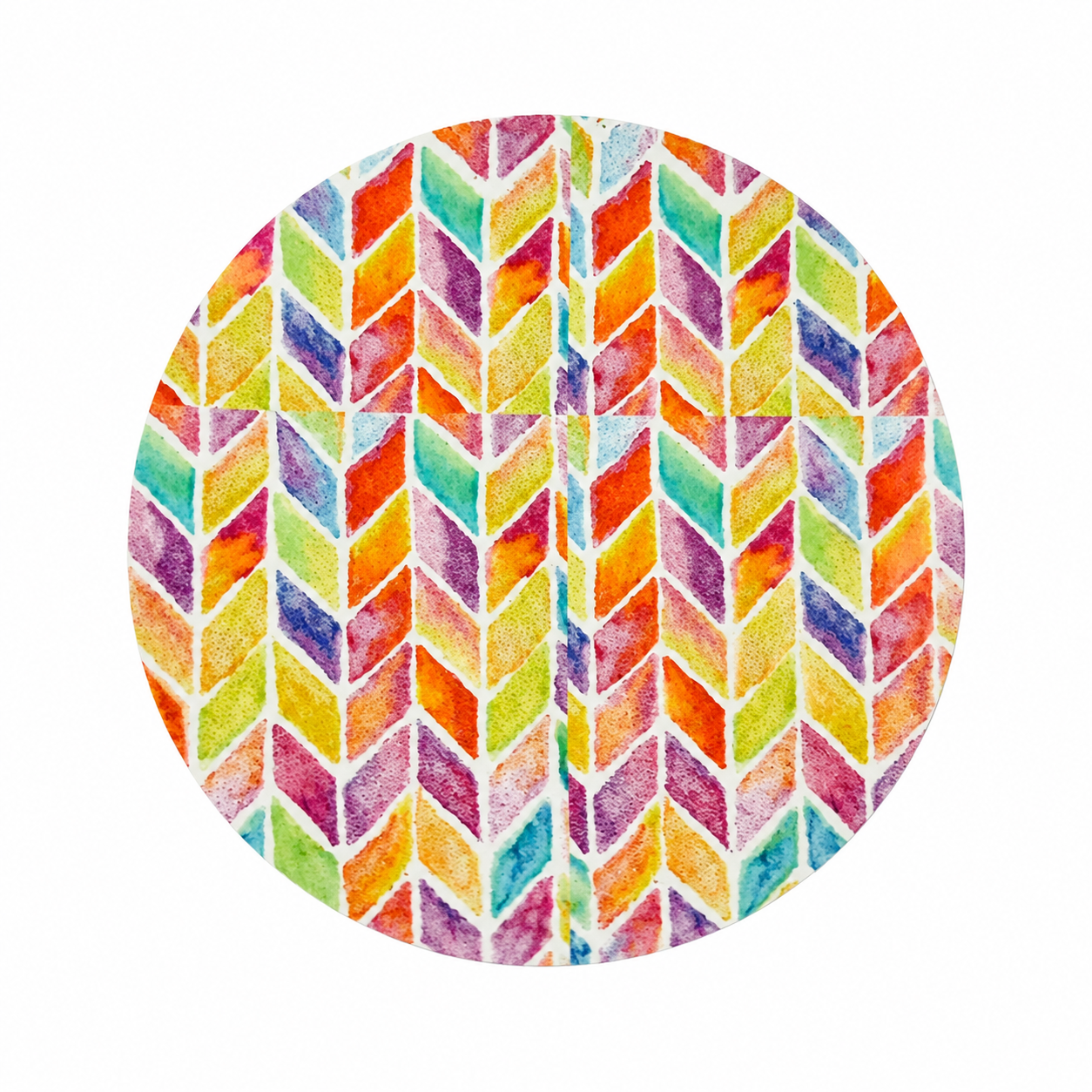 Rainbow Chevron hard board add-on featuring a colorful watercolor chevron pattern in vibrant rainbow shades, compatible with interchangeable badge reel bases.