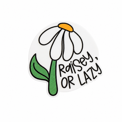 Raisey, OR LAZY plastic add-on with daisy flower design, compatible with interchangeable badge reel bases for funny daisy flower accessory style.