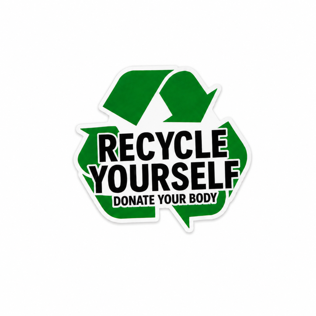 Green recycle themed plastic add-on with Recycle Yourself Donate Your Body text compatible with interchangeable badge reel bases for nurses and healthcare workers.