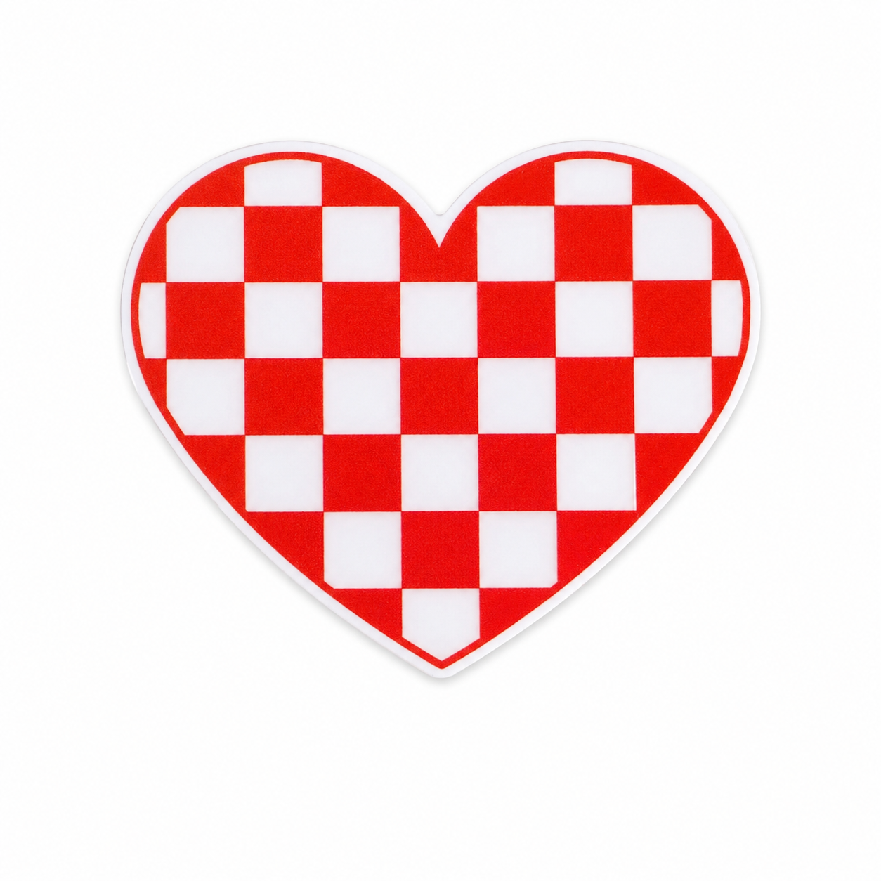 Red checkered heart plastic add-on with a retro checkerboard pattern, compatible with interchangeable badge reel bases and perfect for Valentine's Day accessories.