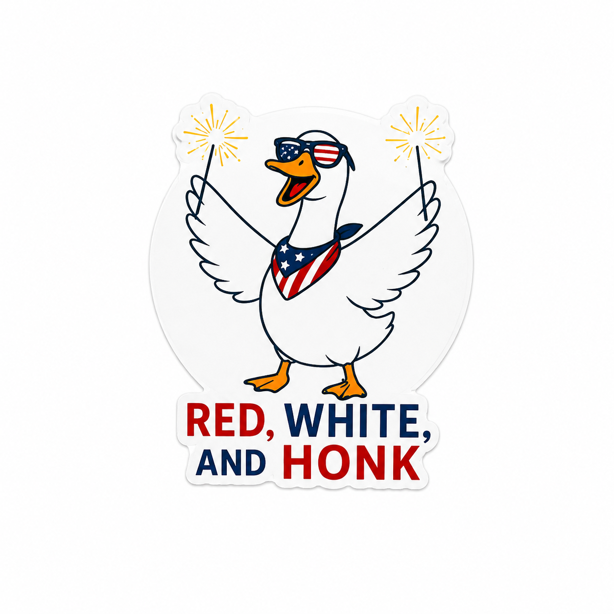 Red White and Honk patriotic goose plastic add-on with sparklers and star-spangled sunglasses for compatible interchangeable badge reel bases