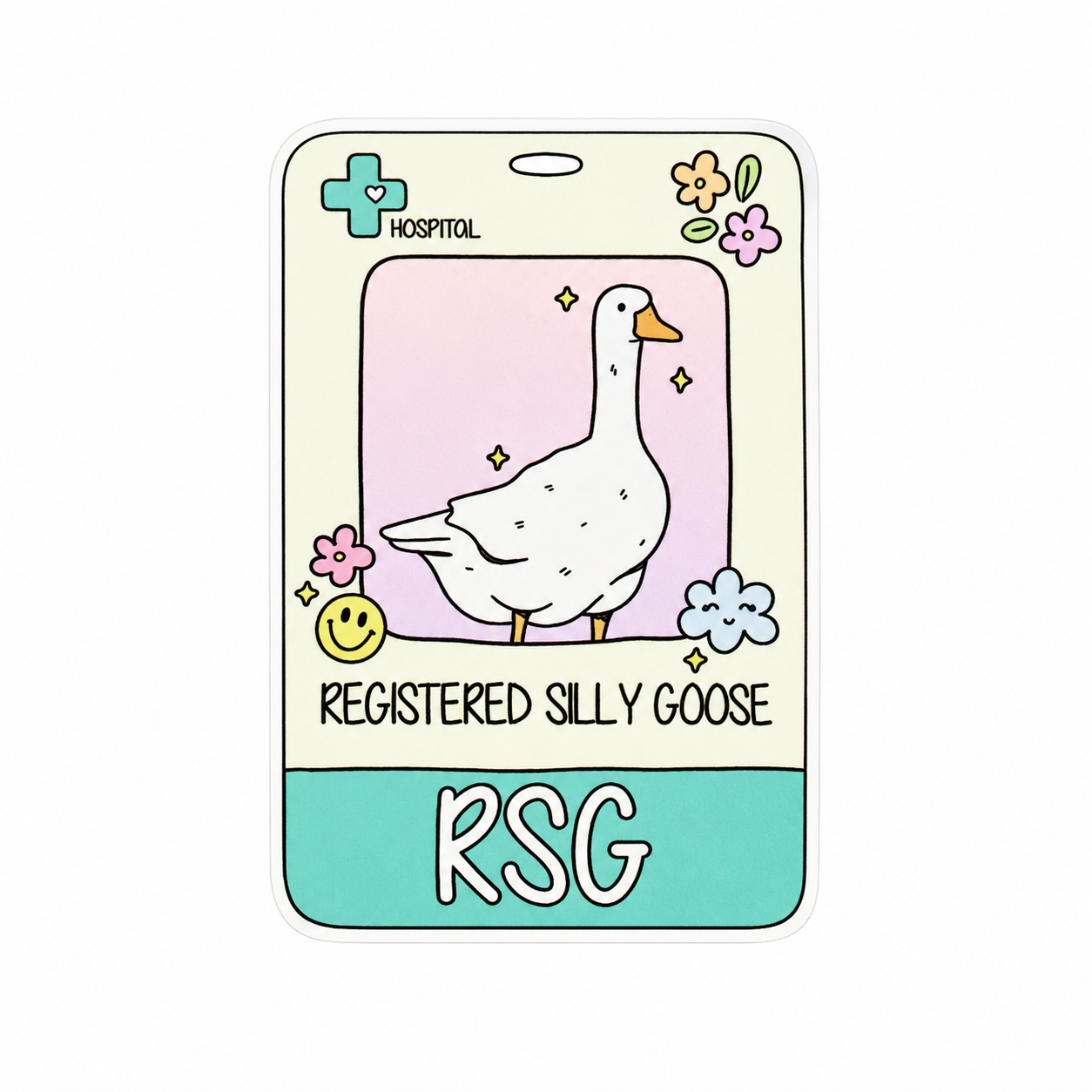 REGISTERED SILLY GOOSE RSG plastic add-on featuring a cute goose on a hospital badge design, compatible with interchangeable badge reel bases and ideal for healthcare workers.