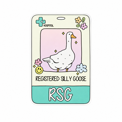 REGISTERED SILLY GOOSE RSG plastic add-on featuring a cute goose on a hospital badge design, compatible with interchangeable badge reel bases and ideal for healthcare workers.