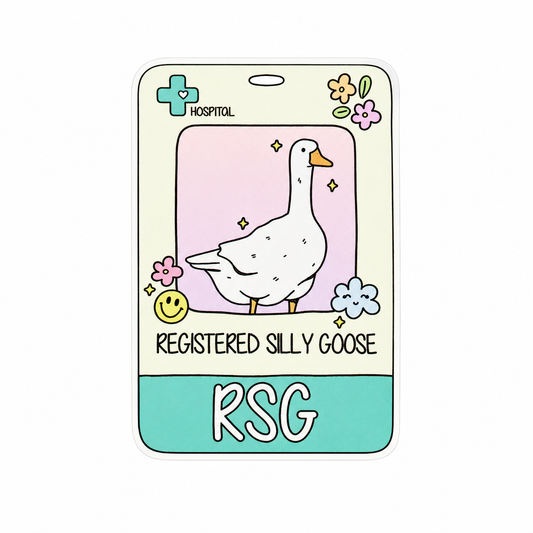 REGISTERED SILLY GOOSE RSG plastic add-on featuring a cute goose on a hospital badge design, compatible with interchangeable badge reel bases and ideal for healthcare workers.