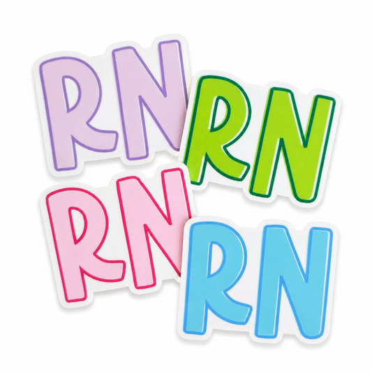 RN plastic add-on featuring bold Registered Nurse lettering in pastel colors, compatible with interchangeable badge reel bases, perfect for nurses and healthcare workers