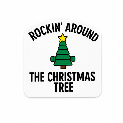 Rockin Around The Christmas Tree plastic add-on featuring a festive dancing Christmas tree for compatible interchangeable badge reel bases.