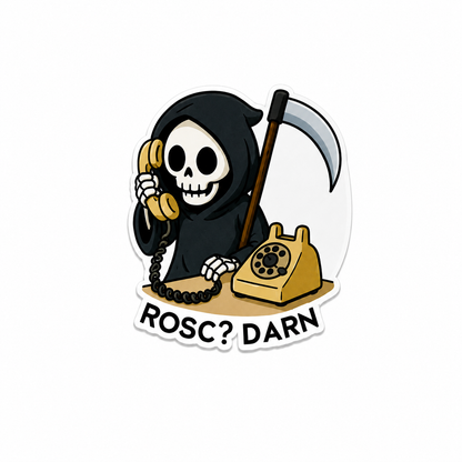 ROSC? Darn plastic add-on with grim reaper phone design, made as a funny dark humor ER and ICU work accessory compatible with interchangeable badge reel bases