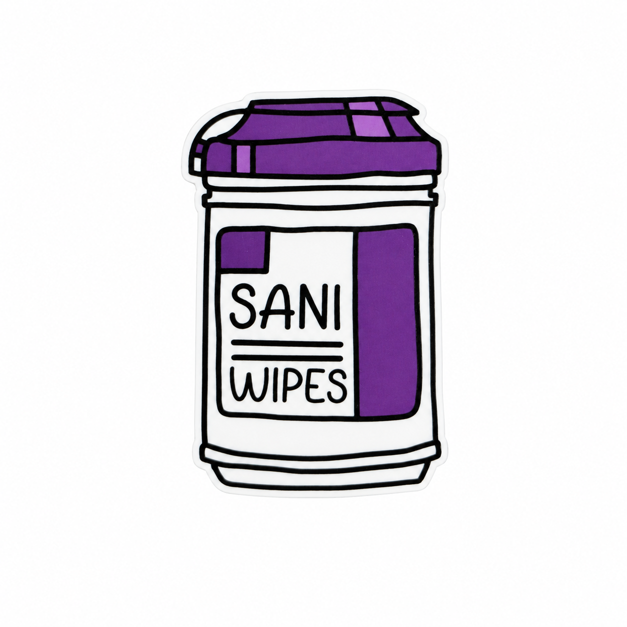 SANI WIPES plastic add-on featuring a disinfecting wipes container design, compatible with interchangeable badge reel bases and ideal for nurses, CNAs, and healthcare workers.