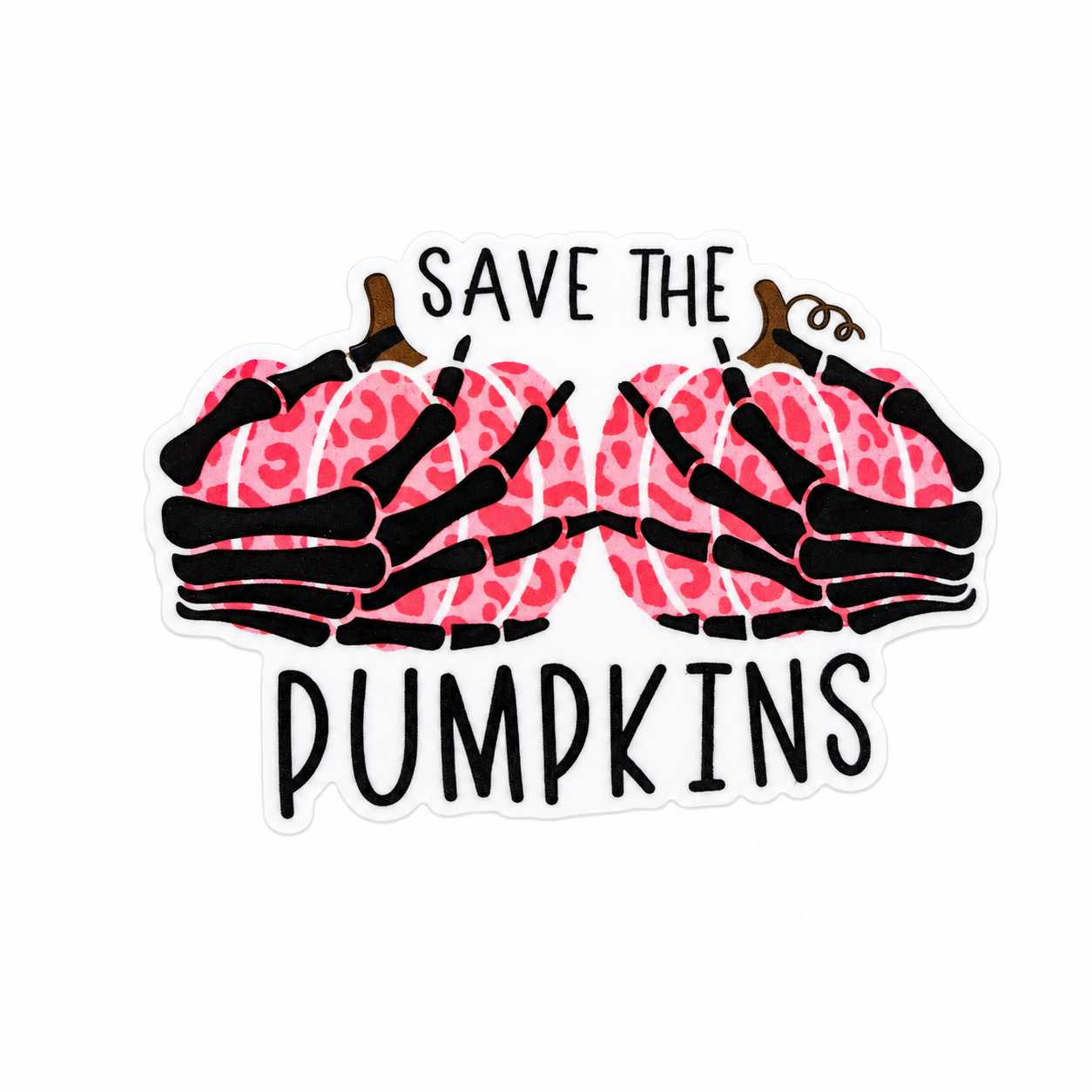 Save The Dumpkins plastic add-on with pink pumpkin and skeleton hands design, breast cancer awareness accessory compatible with interchangeable badge reel bases