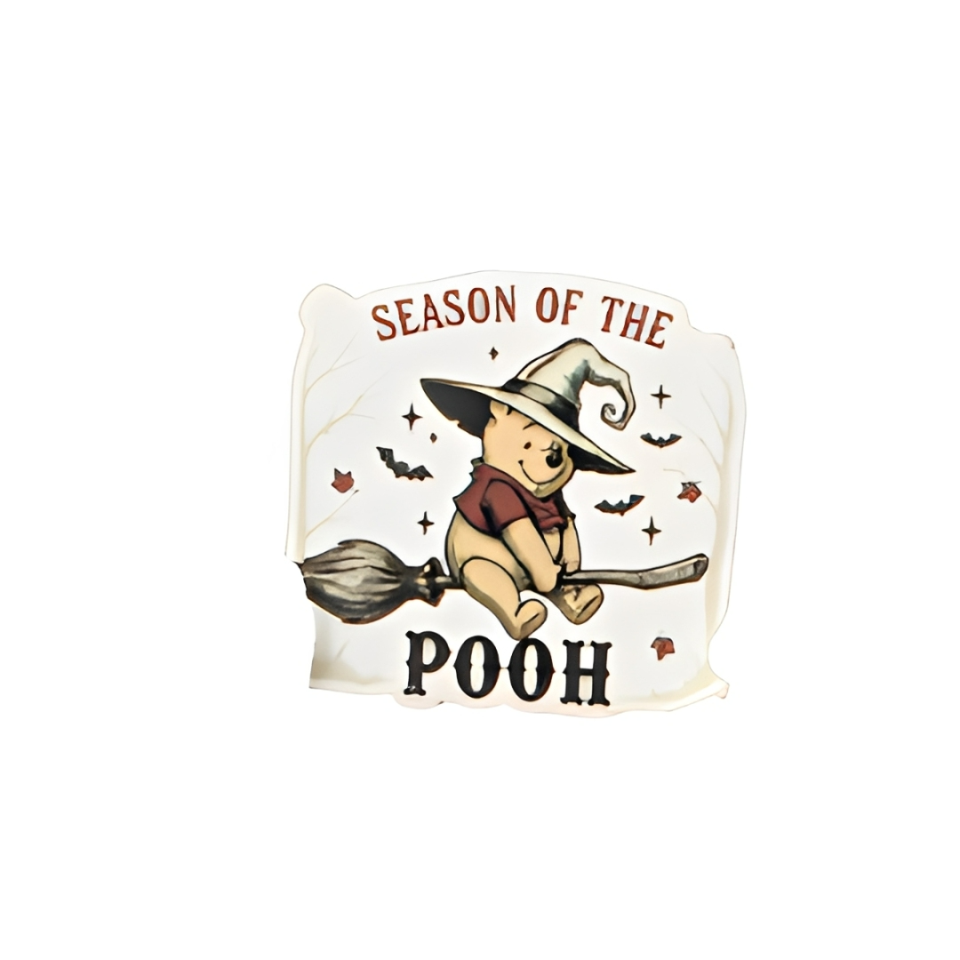 Season plastic add-on with cute witch bear Halloween design compatible with interchangeable badge reel bases
