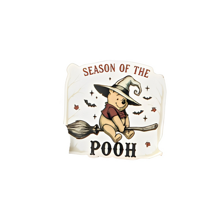 Season plastic add-on with cute witch bear Halloween design compatible with interchangeable badge reel bases