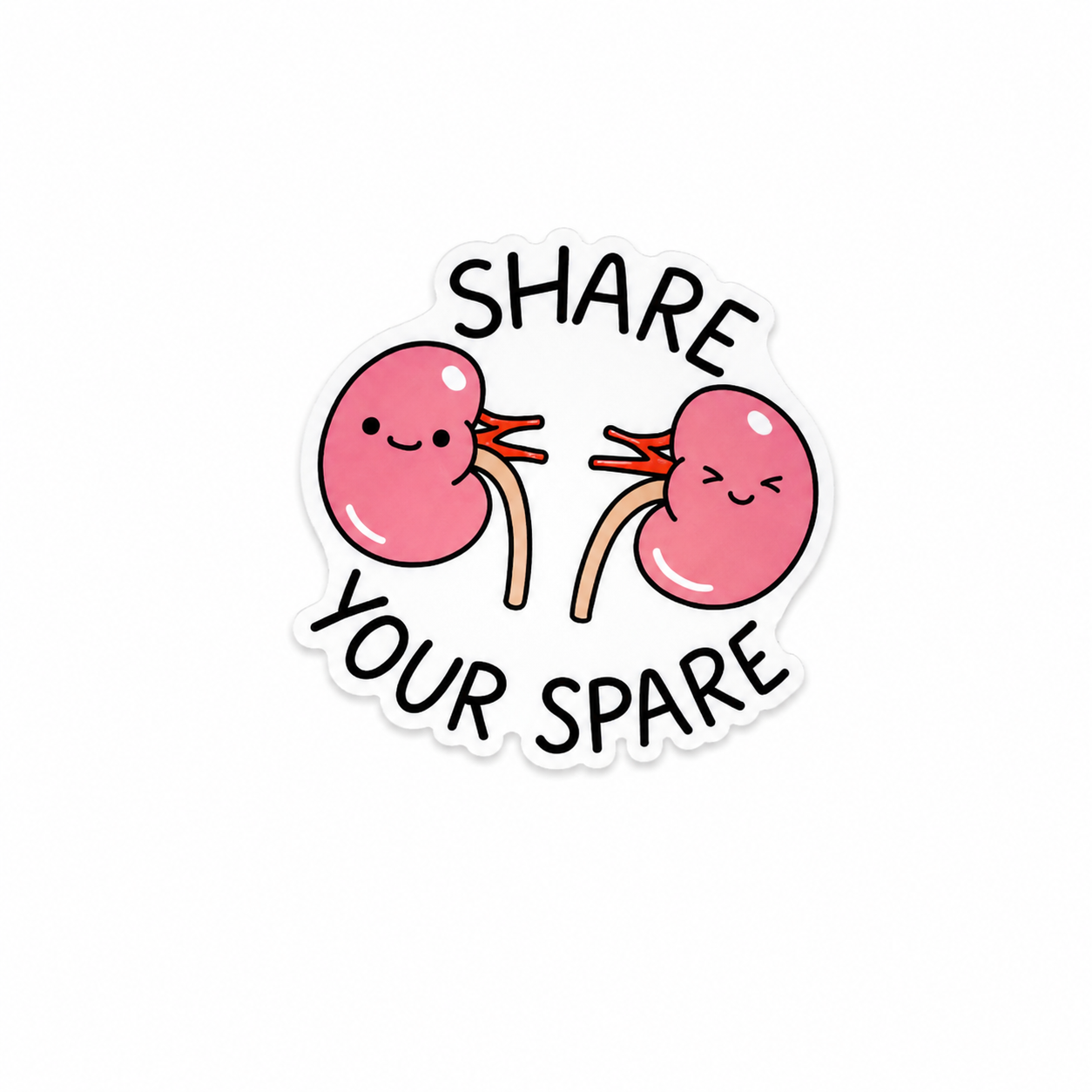 Cute kidney themed plastic add-on with Share Your Spare text compatible with interchangeable badge reel bases for nurses and healthcare workers.