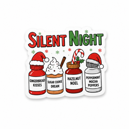 Silent Night themed holiday plastic add-on for compatible interchangeable badge reel bases