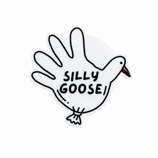 Plastic add-on featuring a cute goose with the text "SILLY GOOSE," compatible with interchangeable badge reel bases and perfect for animal lovers and funny accessory fans.