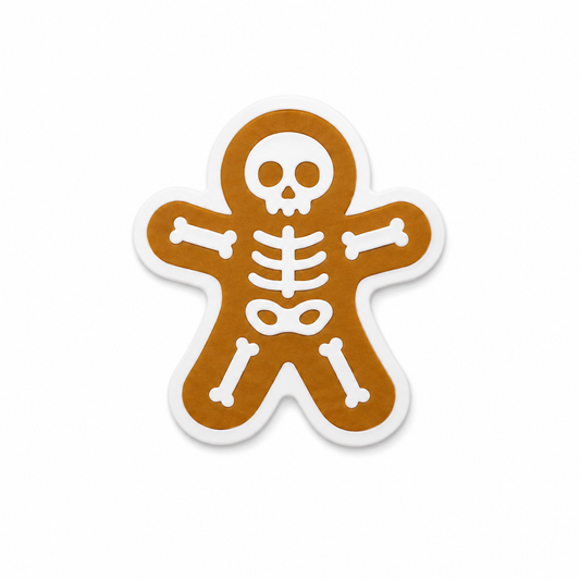 Skeleton gingerbread plastic add-on with festive holiday cookie design for compatible interchangeable badge reel bases.