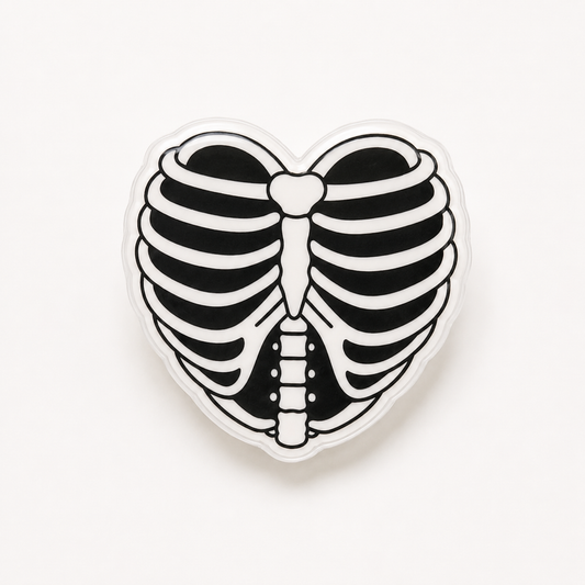 Skeleton heart plastic add-on for compatible interchangeable badge reel bases