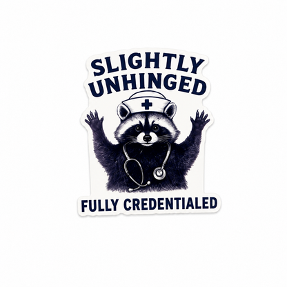 Slightly Unhinged Fully Credentialed raccoon nurse plastic add-on compatible with interchangeable badge reel bases
