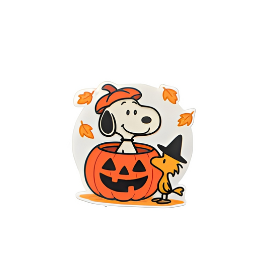 Pumpkin puppy Halloween plastic add-on with cute spooky fall character design compatible with interchangeable badge reel bases