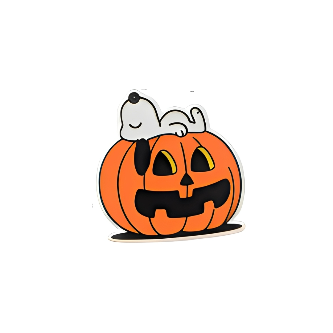 Cute pumpkin dog Halloween plastic add-on with cozy spooky aesthetic compatible with interchangeable badge reel bases