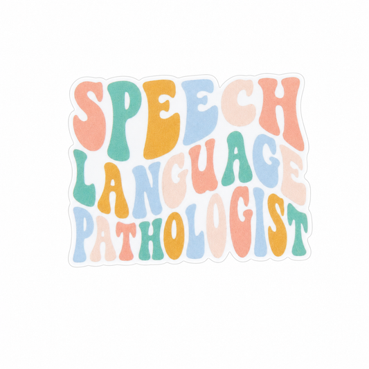 Speech Language Pathologist plastic add-on featuring colorful pastel lettering, compatible with interchangeable badge reel bases, SLP work badge accessory.