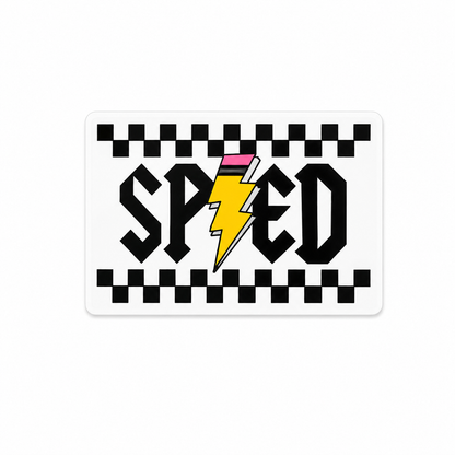 Speed plastic add-on with black checkered pattern and lightning bolt design compatible with interchangeable badge reel bases