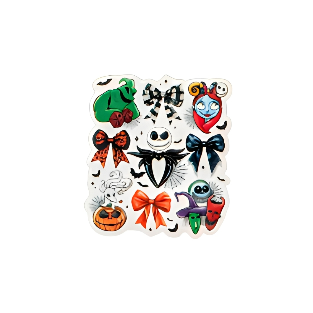 Spooky Halloween character collage plastic add-on with gothic aesthetic compatible with interchangeable badge reel bases
