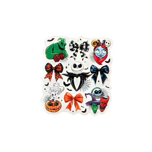 Spooky Halloween character collage plastic add-on with gothic aesthetic compatible with interchangeable badge reel bases