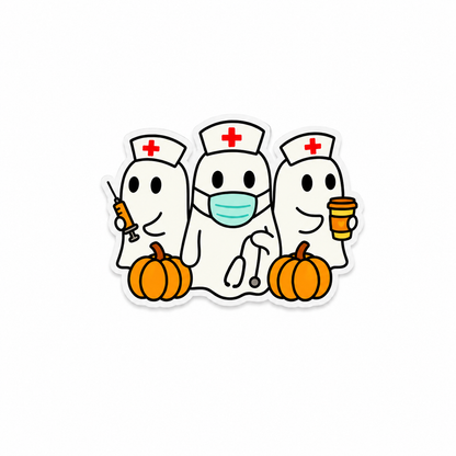 Spooky nurse ghost trio plastic add-on with pumpkins compatible with interchangeable badge reel bases