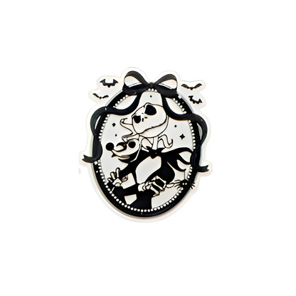 Spooky skeleton cameo plastic add-on with gothic Halloween aesthetic compatible with interchangeable badge reel bases