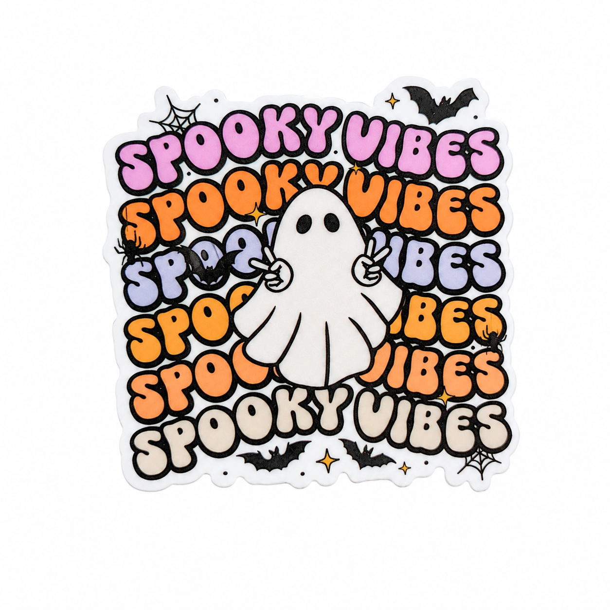 Spooky Vibes plastic add-on with cute ghost, bats, and spiderweb details, compatible with interchangeable badge reel bases.