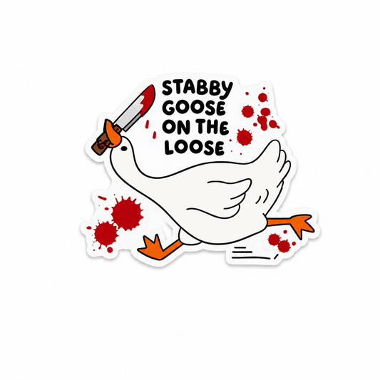 Stabby Goose on the Loose Halloween plastic add-on with funny spooky goose design compatible with interchangeable badge reel bases