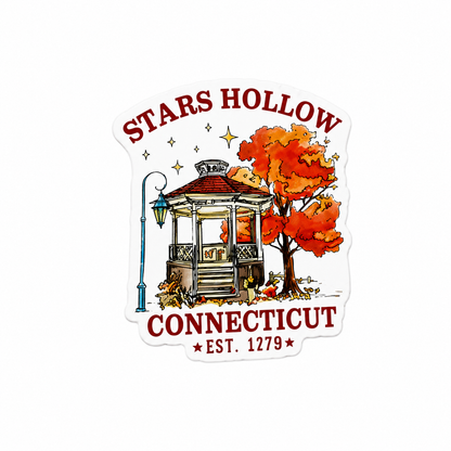 Stars Hollow Connecticut plastic add-on featuring a cozy autumn gazebo design for compatible interchangeable badge reel bases, aesthetic healthcare worker accessory