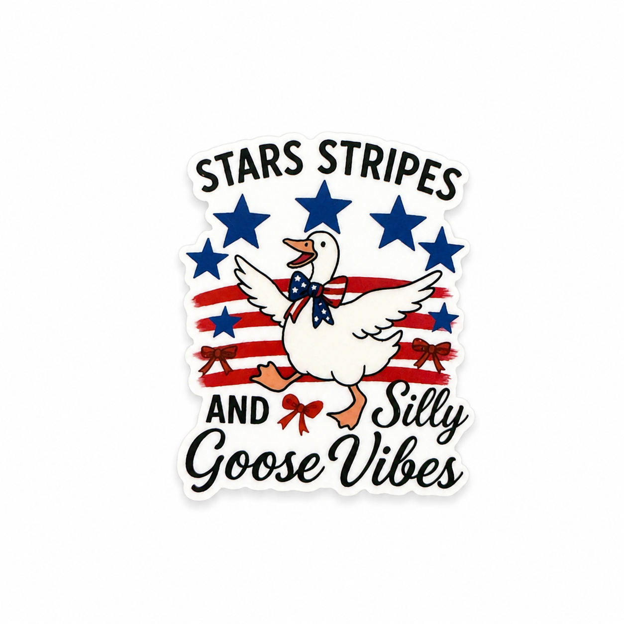 Stars Stripes and Silly Goose Vibes plastic add-on with patriotic goose design for compatible interchangeable badge reel bases, funny healthcare worker accessory with festive red white and blue aesthetic