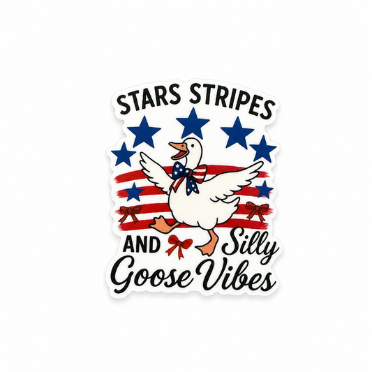 Stars Stripes and Silly Goose Vibes plastic add-on with patriotic goose design for compatible interchangeable badge reel bases, funny healthcare worker accessory with festive red white and blue aesthetic